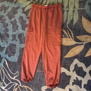Sadie & Sage Women’s S Rust Orange Joggers Cargo Pockets Elastic Waist Ankles